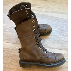 Dr. Martens Doc Aimilita Brown Leather Ribbon Lace Fold Down Boots Womens 9